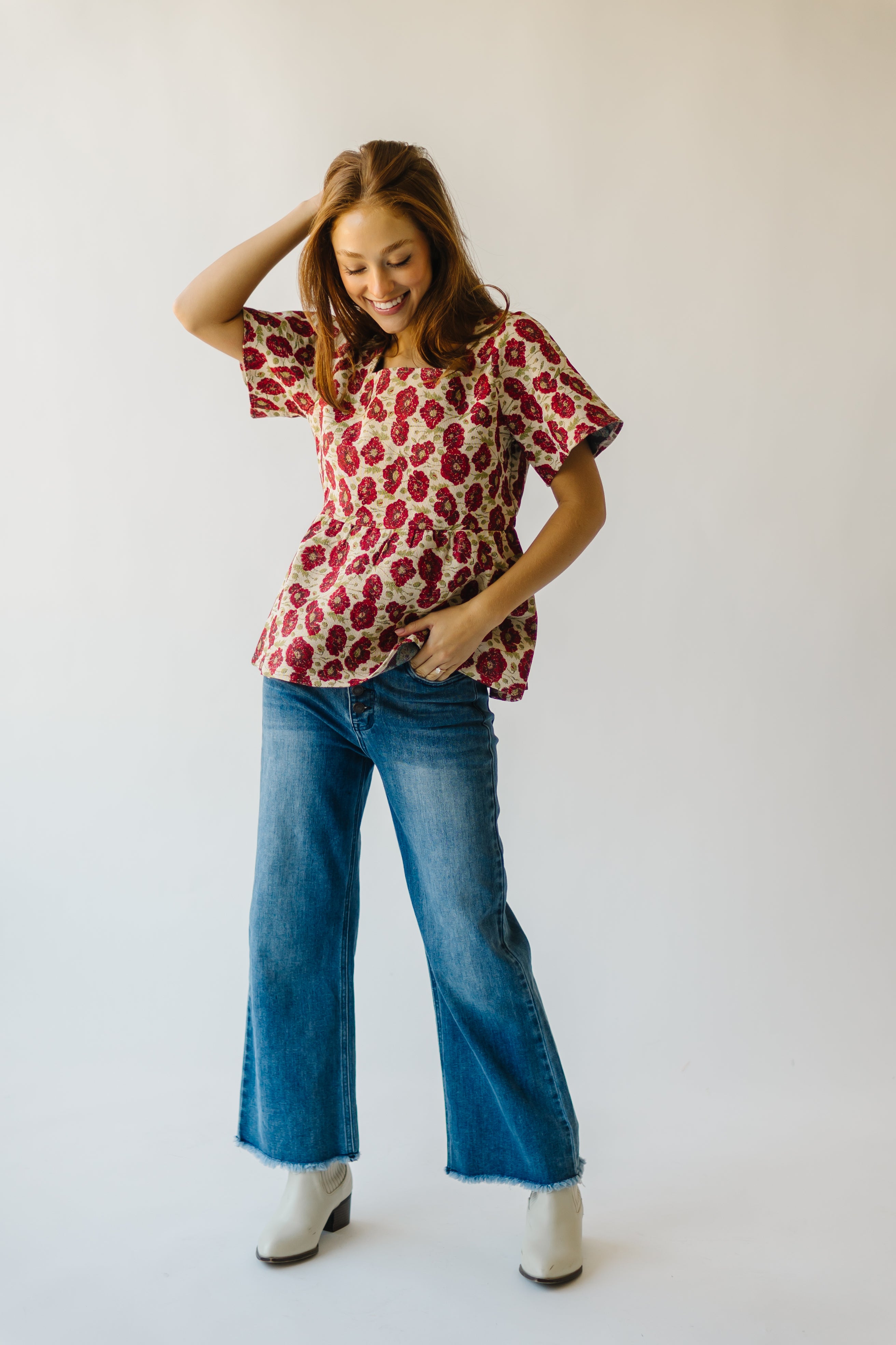 The Callister Floral Woven Blouse in Red Multi