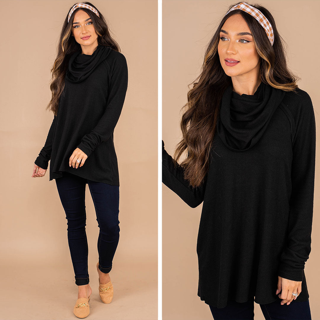 The One You Want Black Cowl Neck Sweater