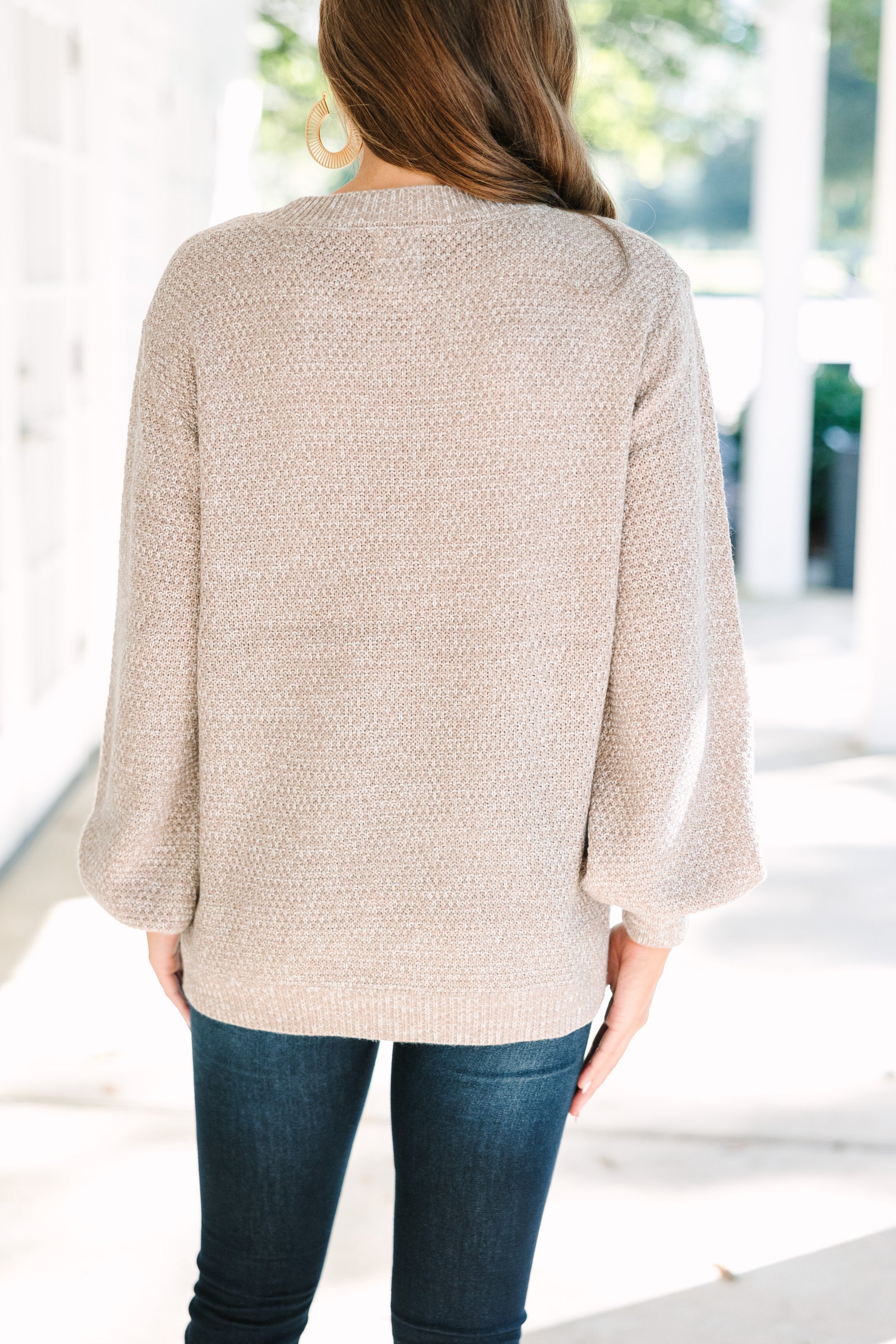 The Slouchy Ash Mocha Brown Bubble Sleeve Sweater