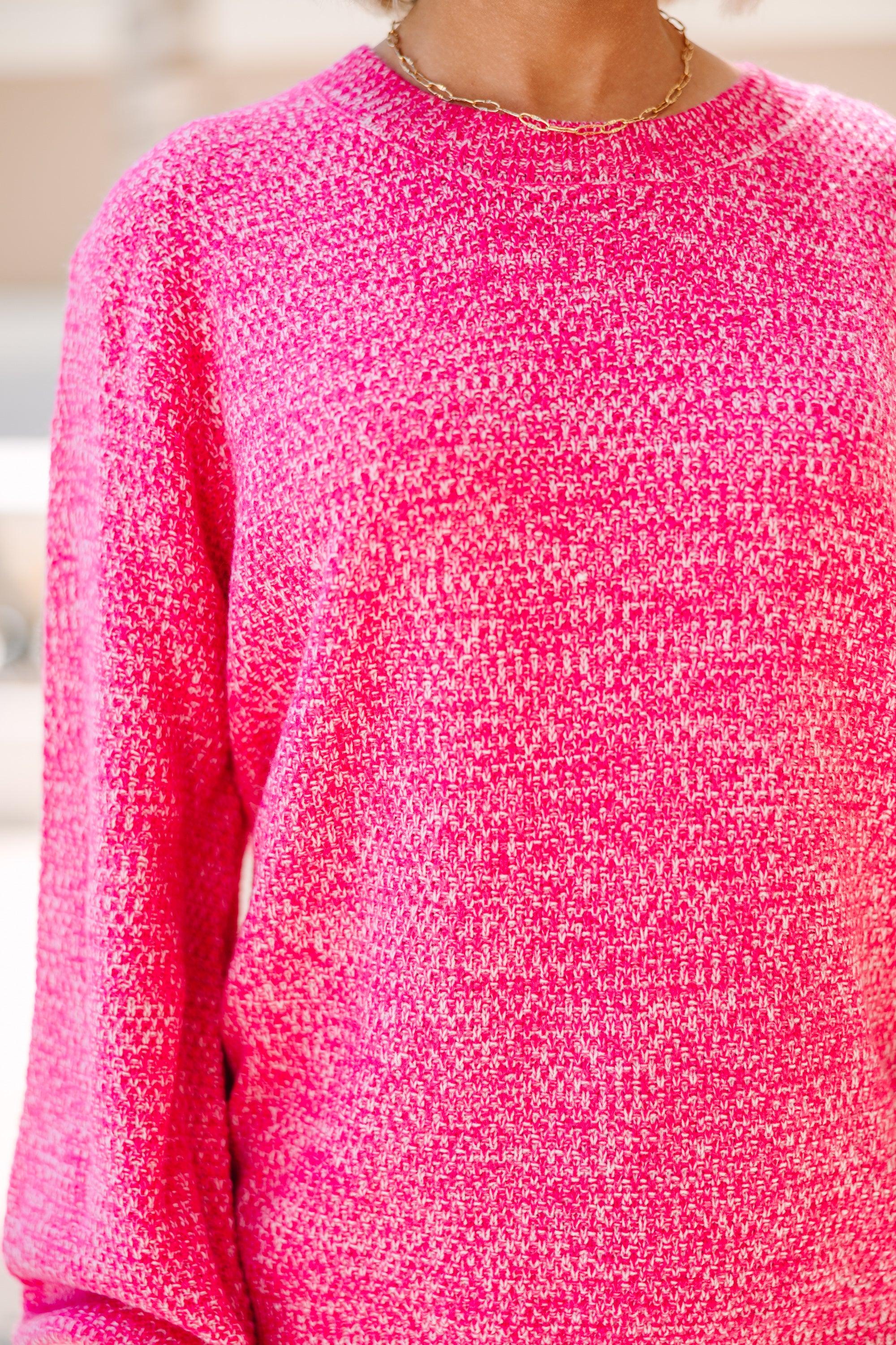 The Slouchy Fuchsia Pink Bubble Sleeve Sweater