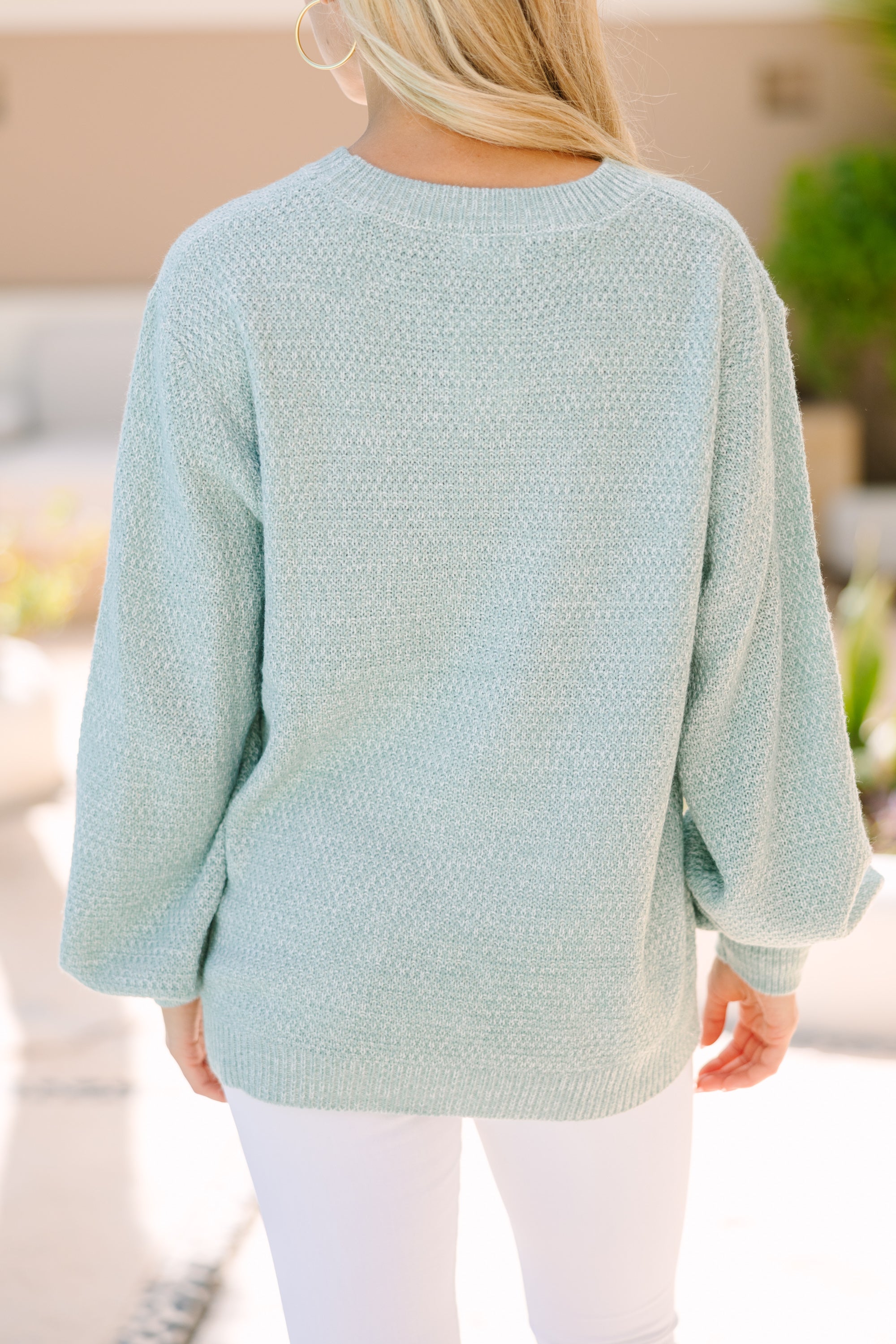 The Slouchy Light Green Bubble Sleeve Sweater