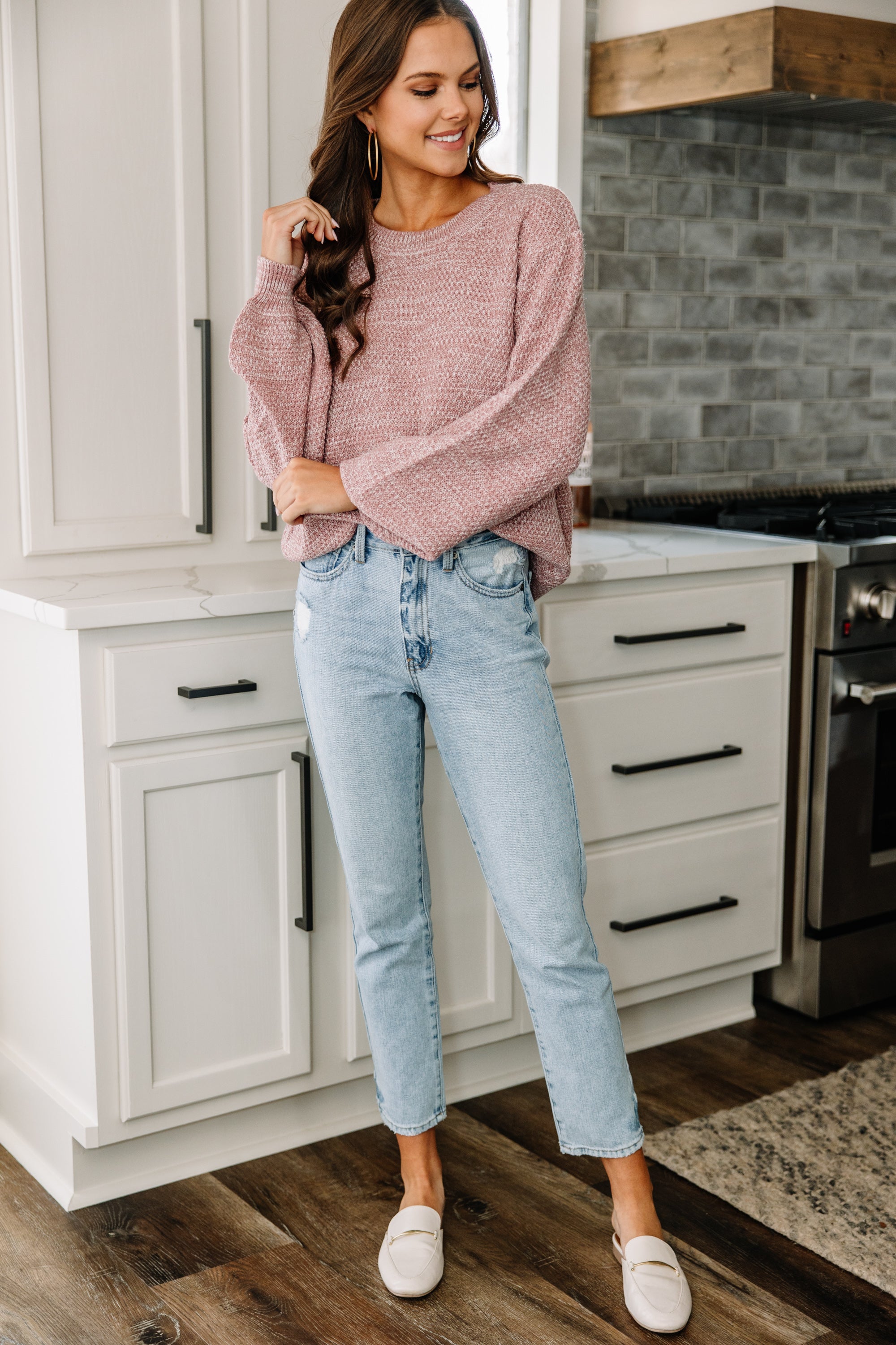 The Slouchy Light Rose Pink Bubble Sleeve Sweater