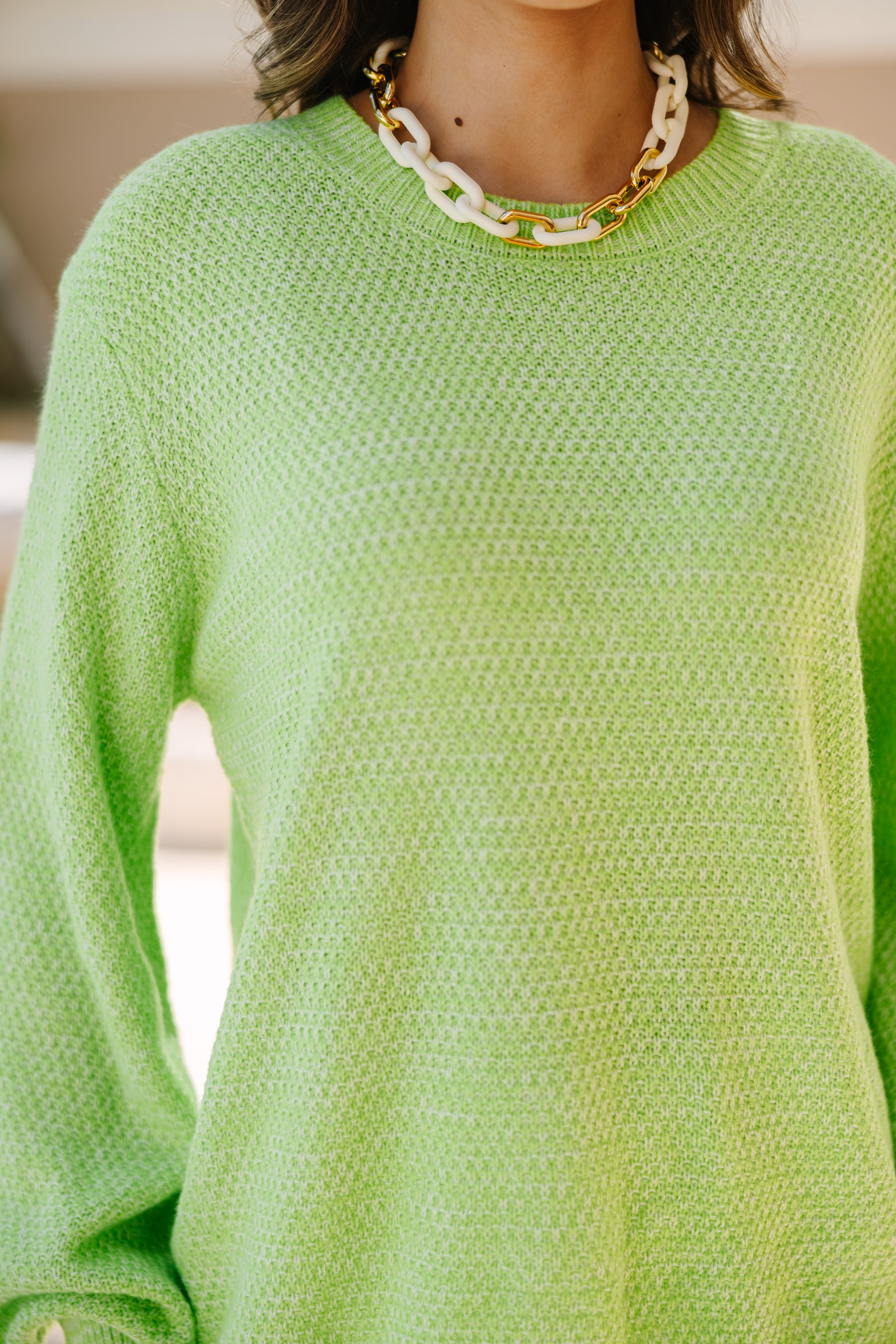 The Slouchy Lime Green Bubble Sleeve Sweater