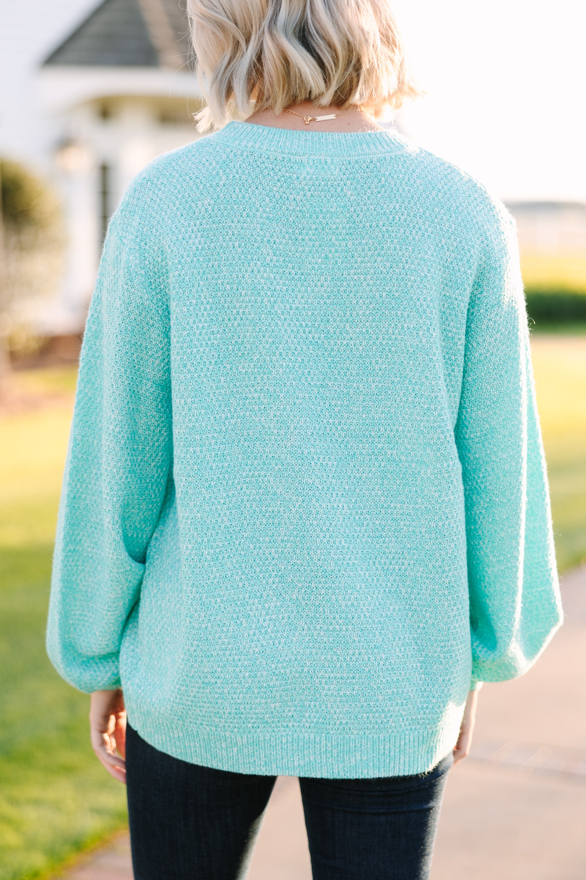 The Slouchy Mint Green Bubble Sleeve Sweater