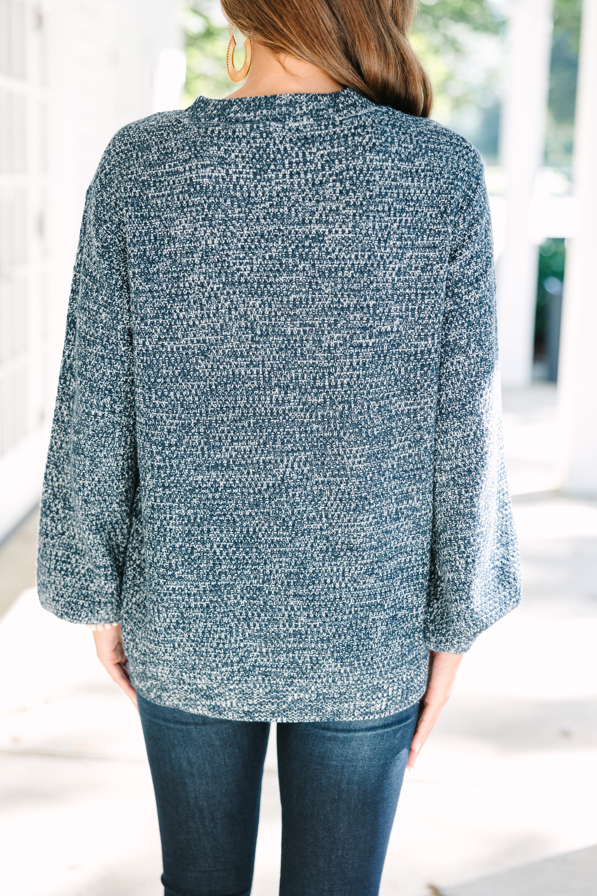 The Slouchy Navy Blue Bubble Sleeve Sweater