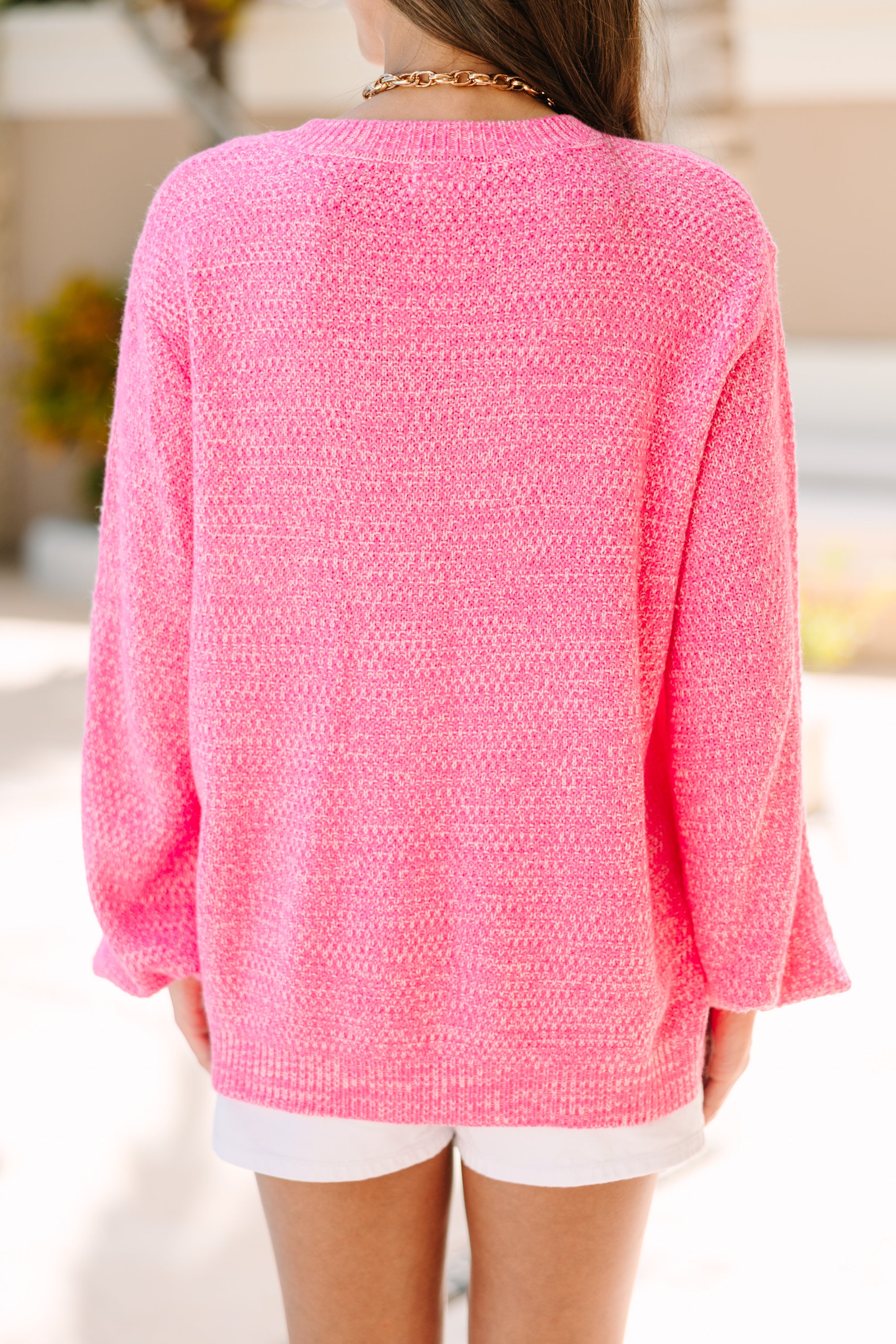 The Slouchy Neon Pink Bubble Sleeve Sweater