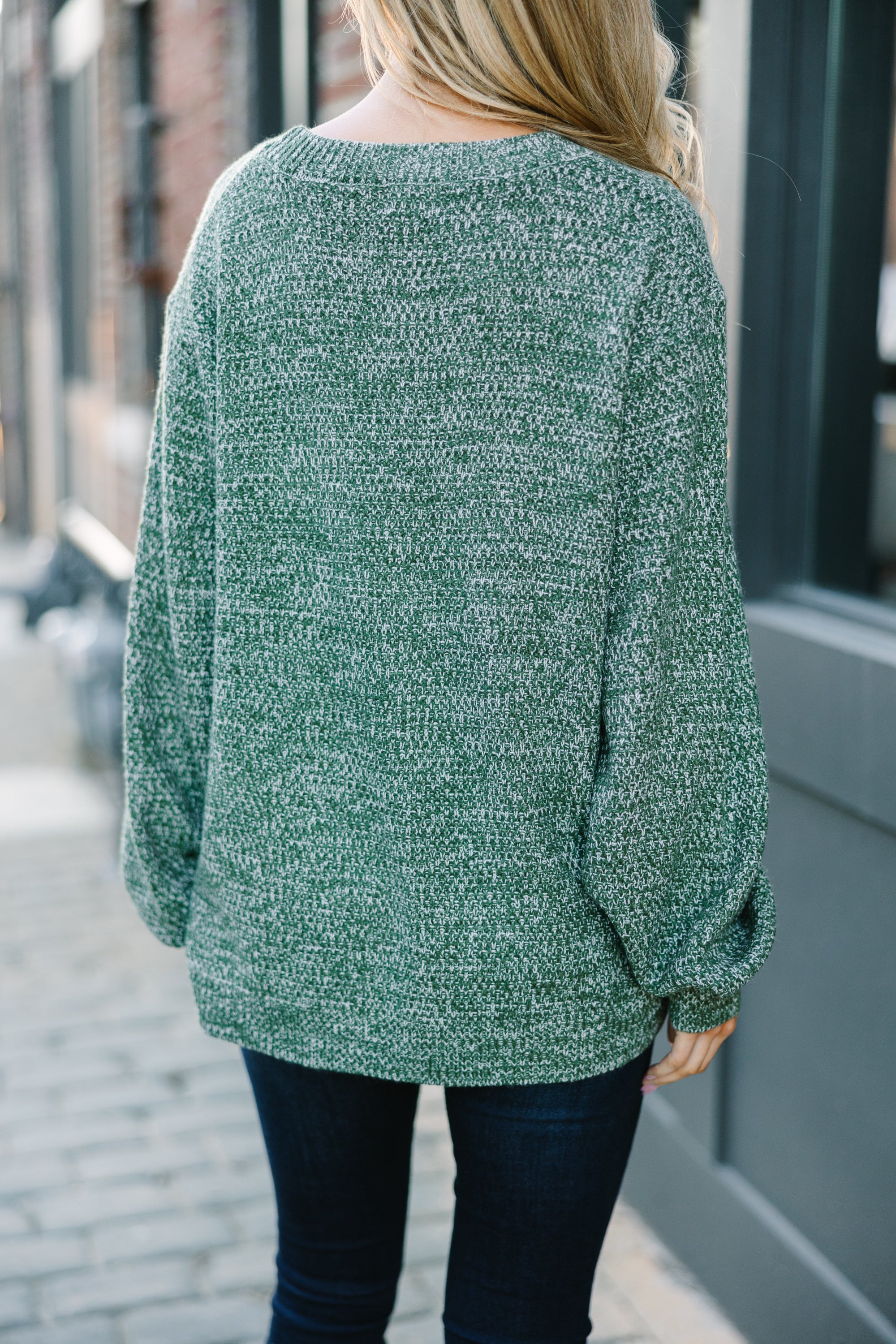 The Slouchy Olive Green Bubble Sleeve Sweater