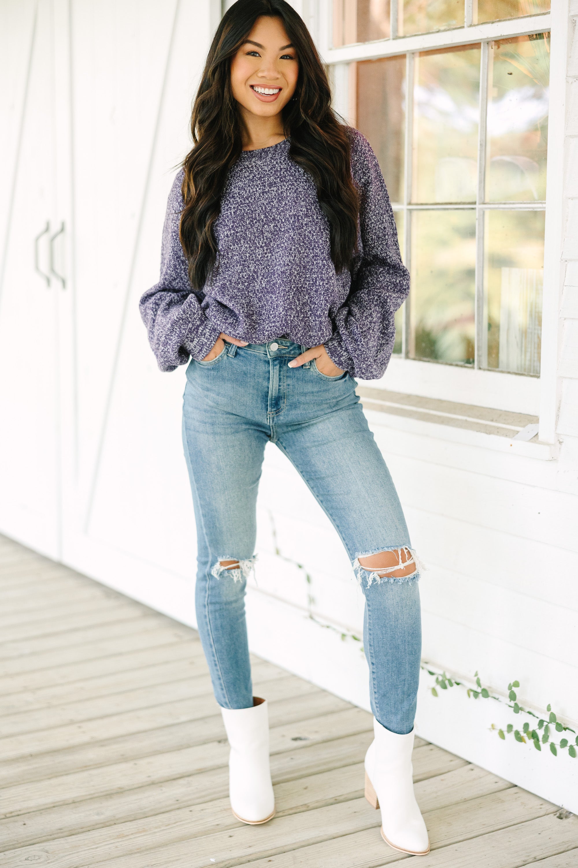 The Slouchy Plum Purple Bubble Sleeve Sweater