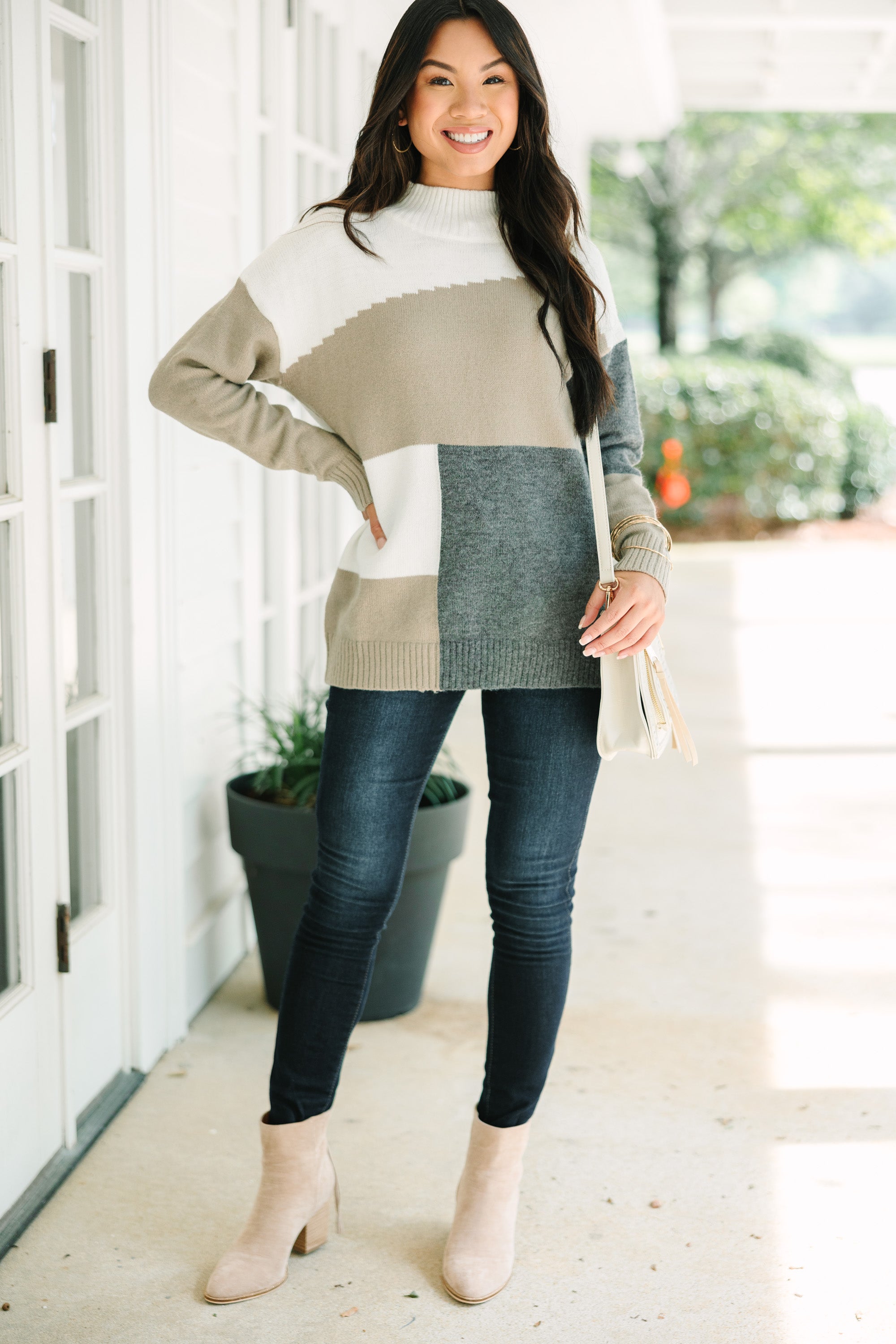 The Wait Is Over Charcoal Gray Colorblock Sweater