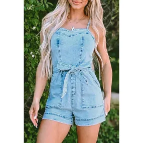 Tied Spaghetti Strap Denim Romper