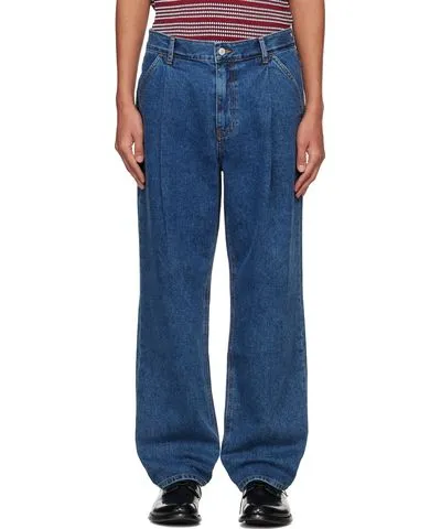 Uniform Bridge Blue Wide One Tuck Jeans