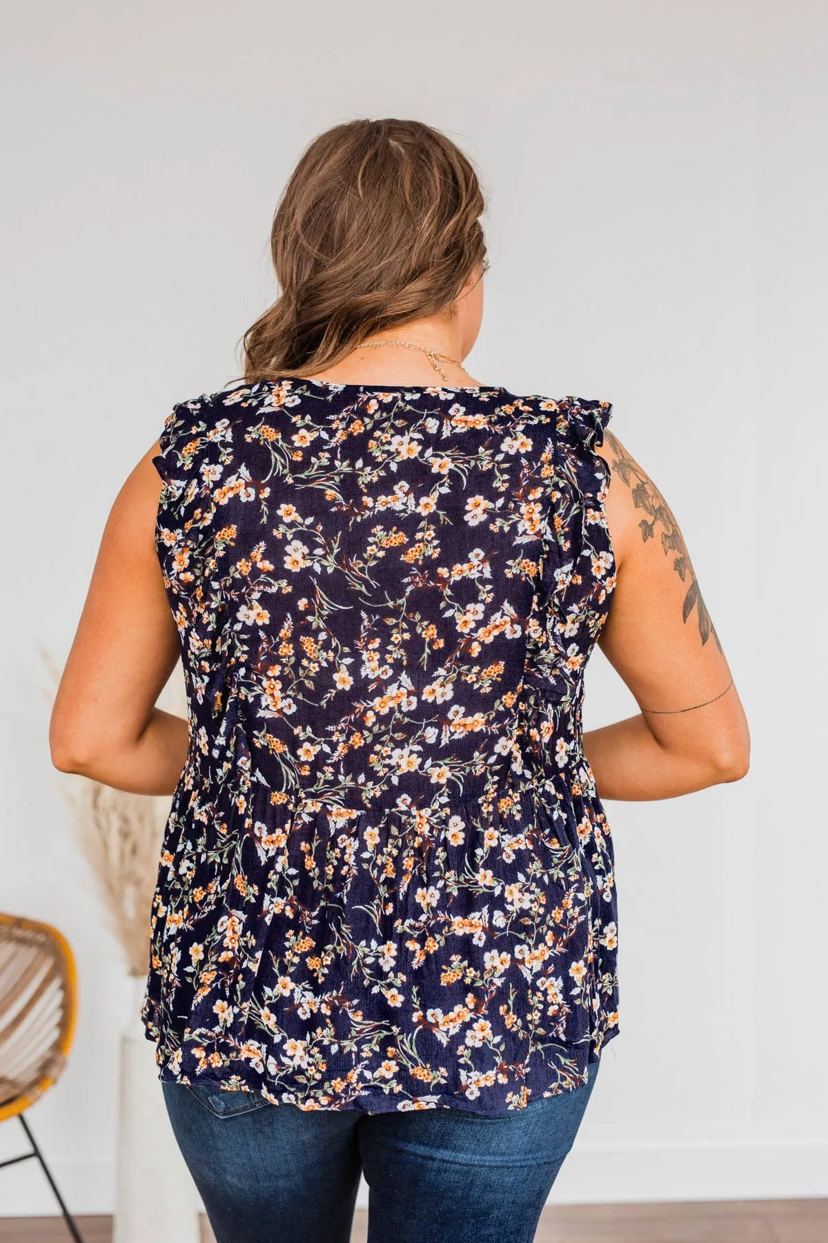 Unspeakable Love Floral Blouse- Navy