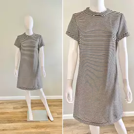 Vintage 1960s Black and White Striped Shift Dress / 60s retro Scooter Dress / Barbie core dress / Size S