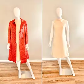 Vintage 1960s Malcom Starr Red Coat and Shift Dress Set / 60s red peacoat Size XS S