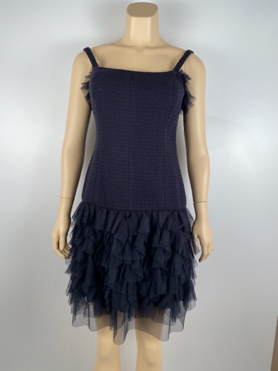 Vintage Chanel 02C 2002 Cruise Resort Navy Blue Wool Dress FR 38 US 4/6