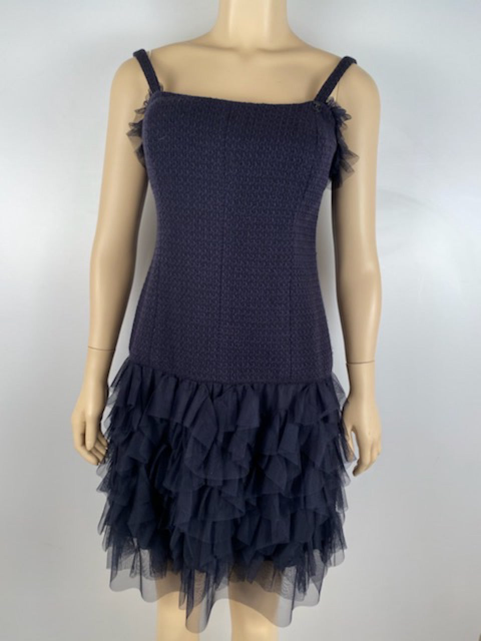 Vintage Chanel 02C 2002 Cruise Resort Navy Blue Wool Dress FR 38 US 4/6