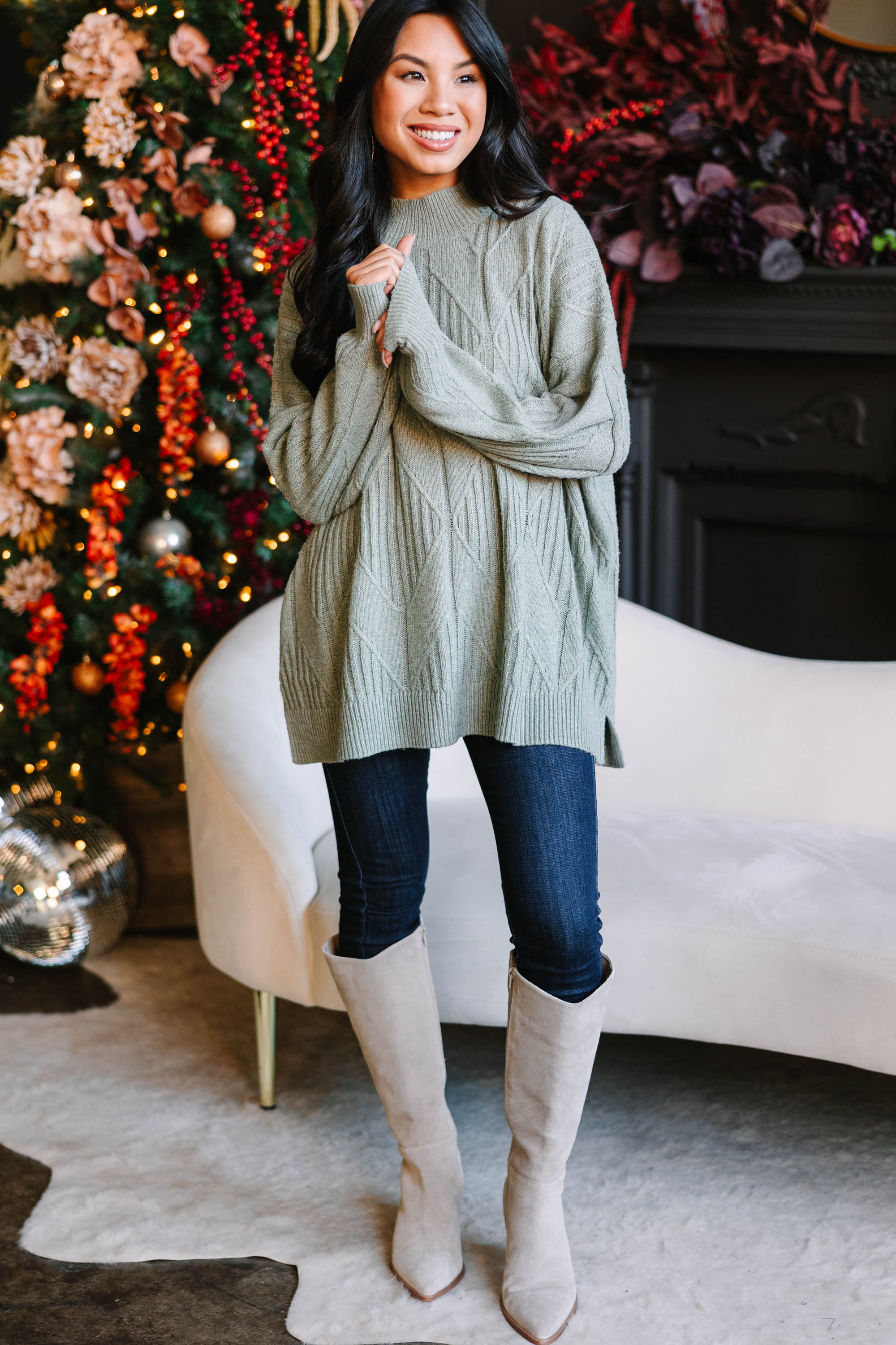 Walk The Walk Light Olive Green Sweater