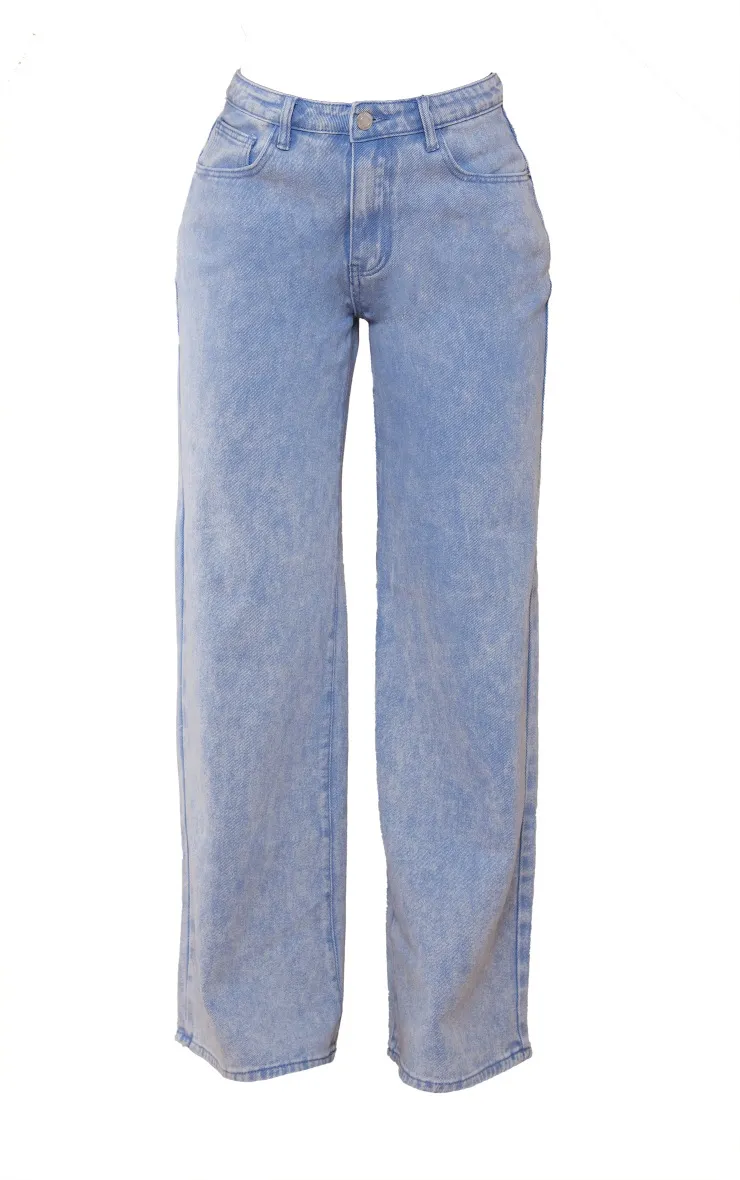 Washed Blue Wide Leg Low Rise Jeans | Denim