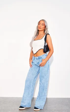 Washed Blue Wide Leg Low Rise Jeans | Denim