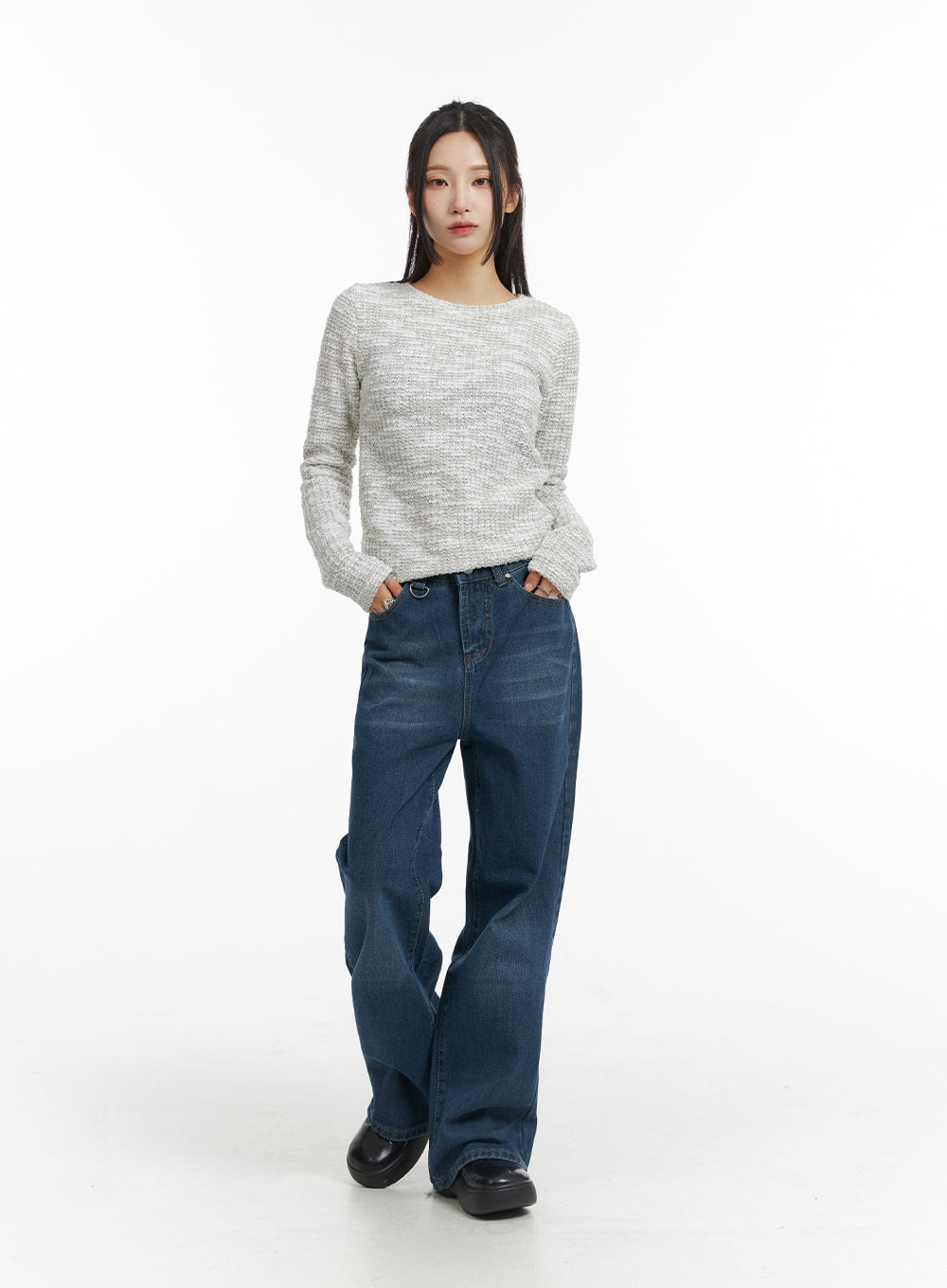 Washed Wide-Leg Denim Jeans CJ417