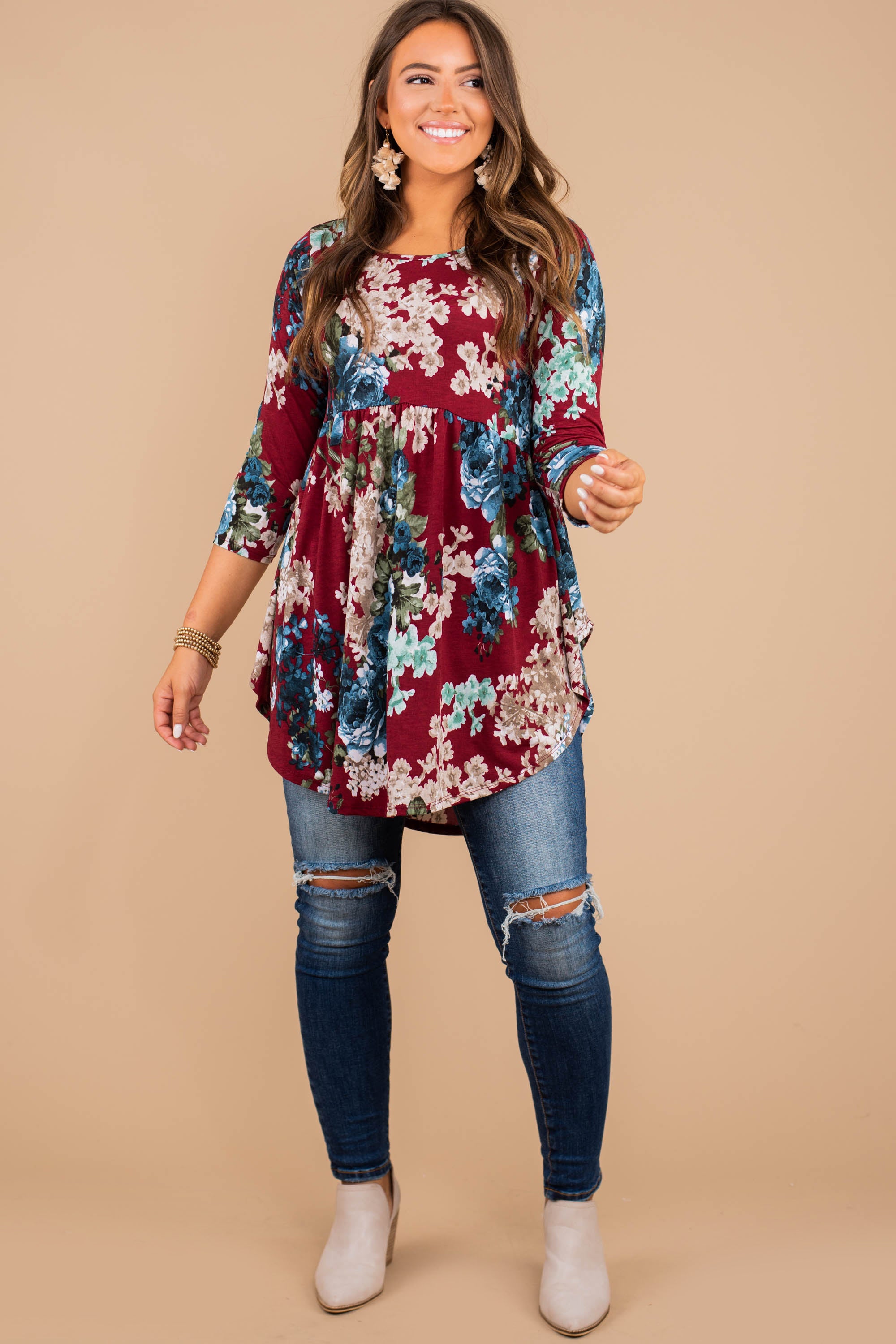 Whatever Happens Burgundy Red Floral Tunic