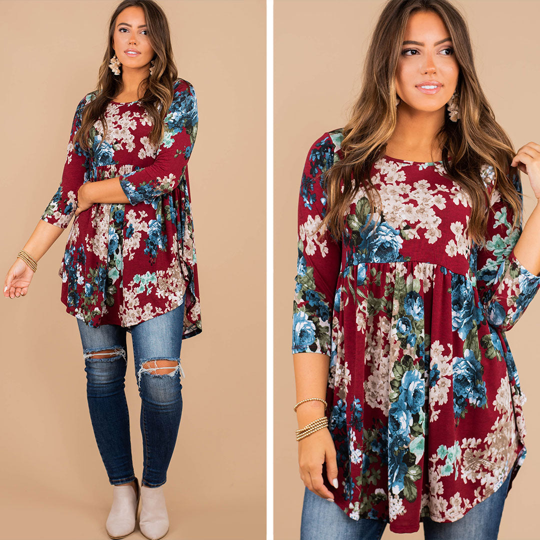 Whatever Happens Burgundy Red Floral Tunic