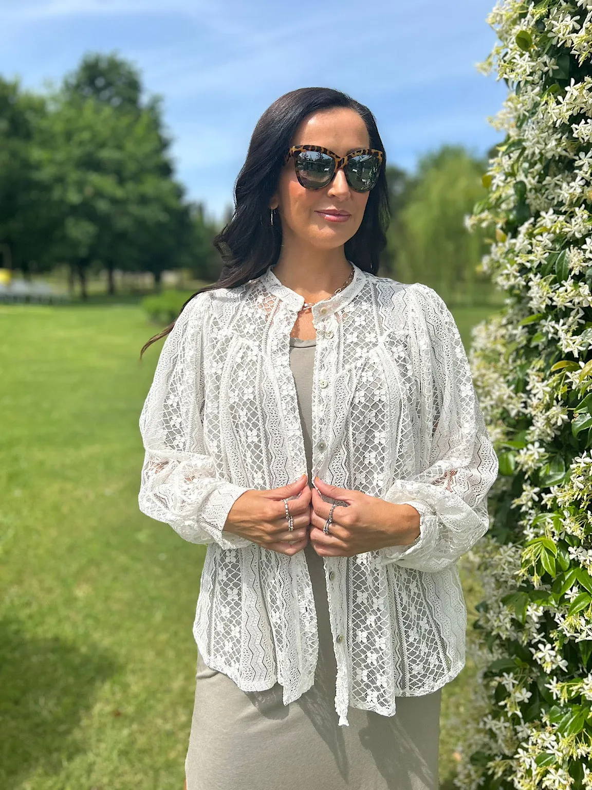 White Delicate Floral Lace Blouse Amelia