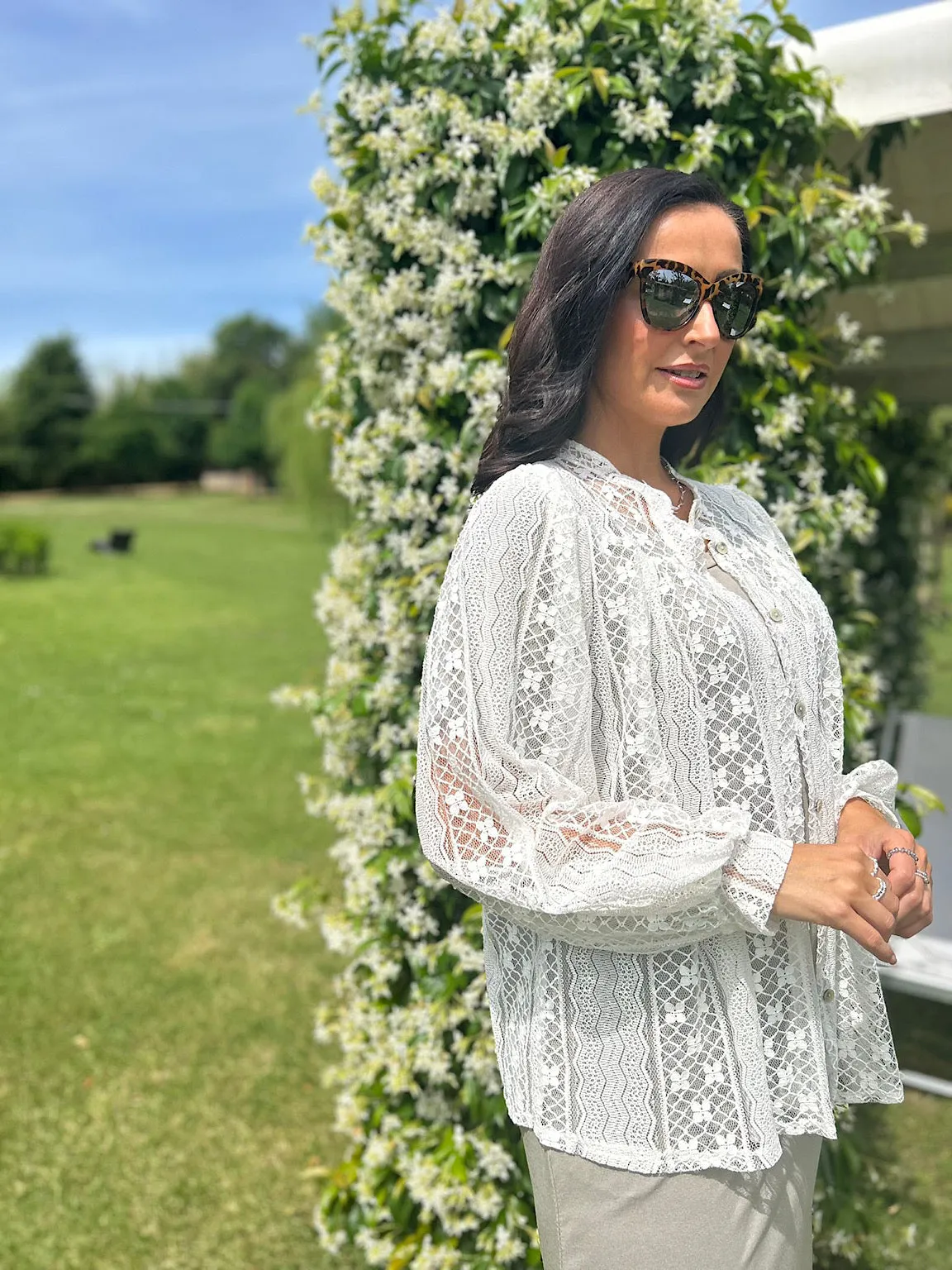 White Delicate Floral Lace Blouse Amelia