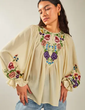 Winny Embroidered Floral Blouse Ivory