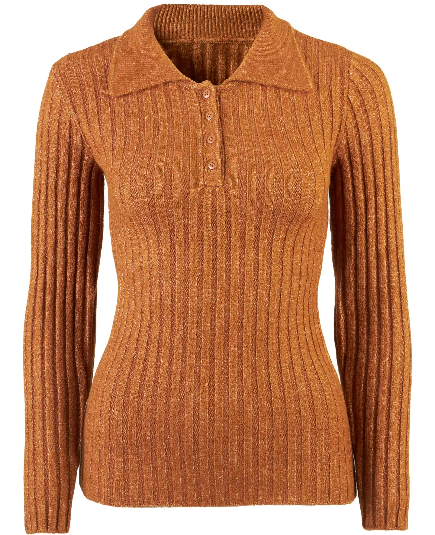 Women's Soft Ribbed Polo Top in Caramel | Postie