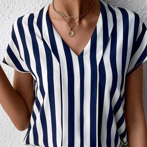 Women's Blouse Short Sleeve T-Shirts Printing Simple Style Stripe