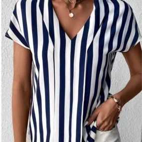 Women's Blouse Short Sleeve T-Shirts Printing Simple Style Stripe