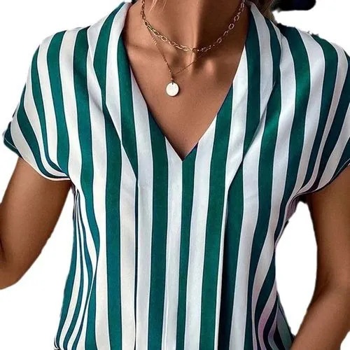 Women's Blouse Short Sleeve T-Shirts Printing Simple Style Stripe