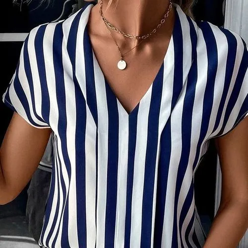 Women's Blouse Short Sleeve T-Shirts Printing Simple Style Stripe