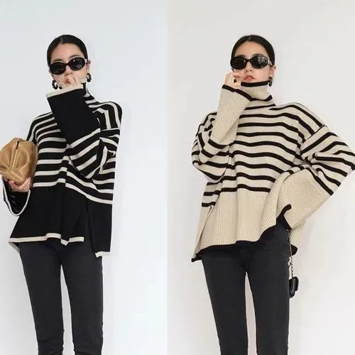 Women's Sweater Long Sleeve Sweaters & Cardigans Casual Stripe