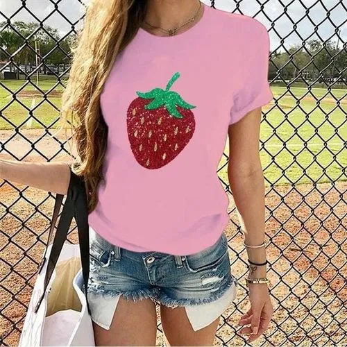 Women's T-shirt Short Sleeve T-Shirts Casual Strawberry