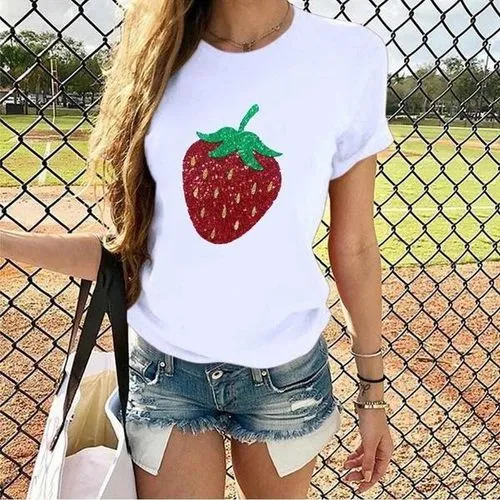 Women's T-shirt Short Sleeve T-Shirts Casual Strawberry