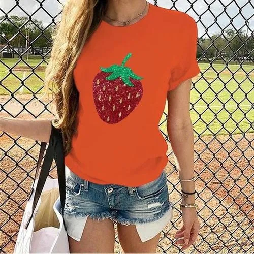 Women's T-shirt Short Sleeve T-Shirts Casual Strawberry