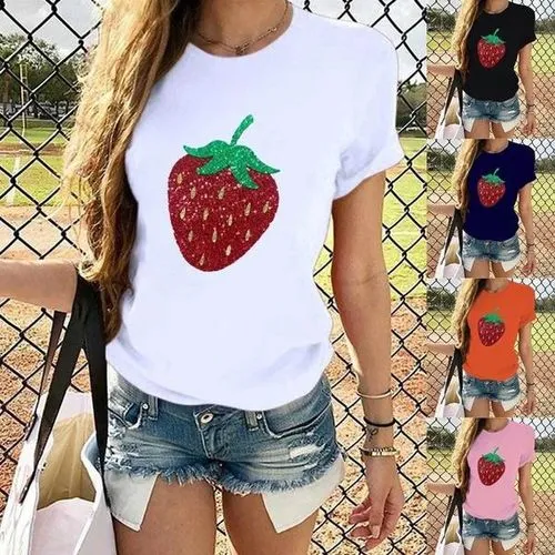 Women's T-shirt Short Sleeve T-Shirts Casual Strawberry