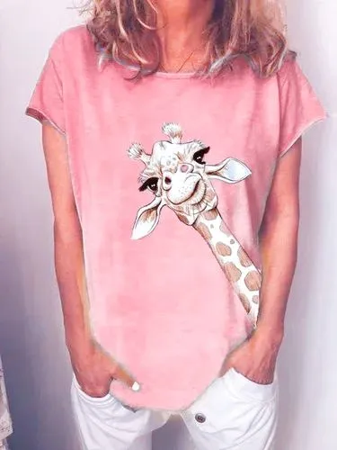 Women's T-shirt Short Sleeve T-shirts Printing Casual Giraffe