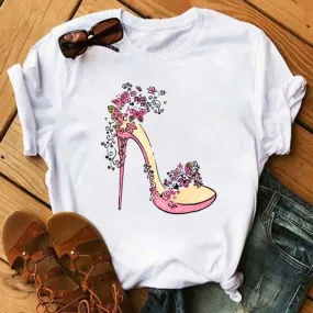 Women's T-shirt Short Sleeve T-shirts Printing Casual Shoe