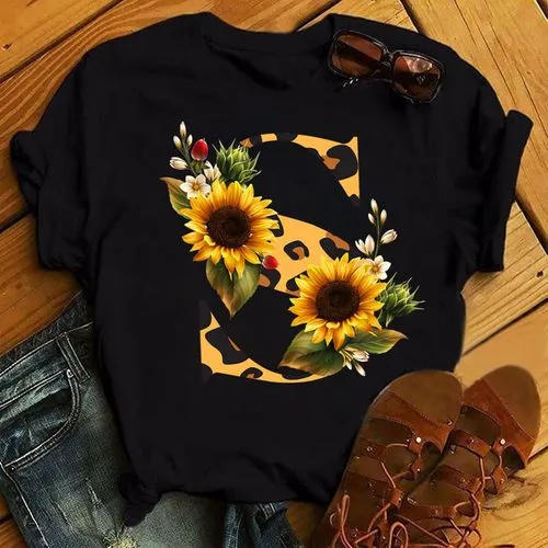 Women's T-shirt Short Sleeve T-shirts Printing Fashion Chrysanthemum