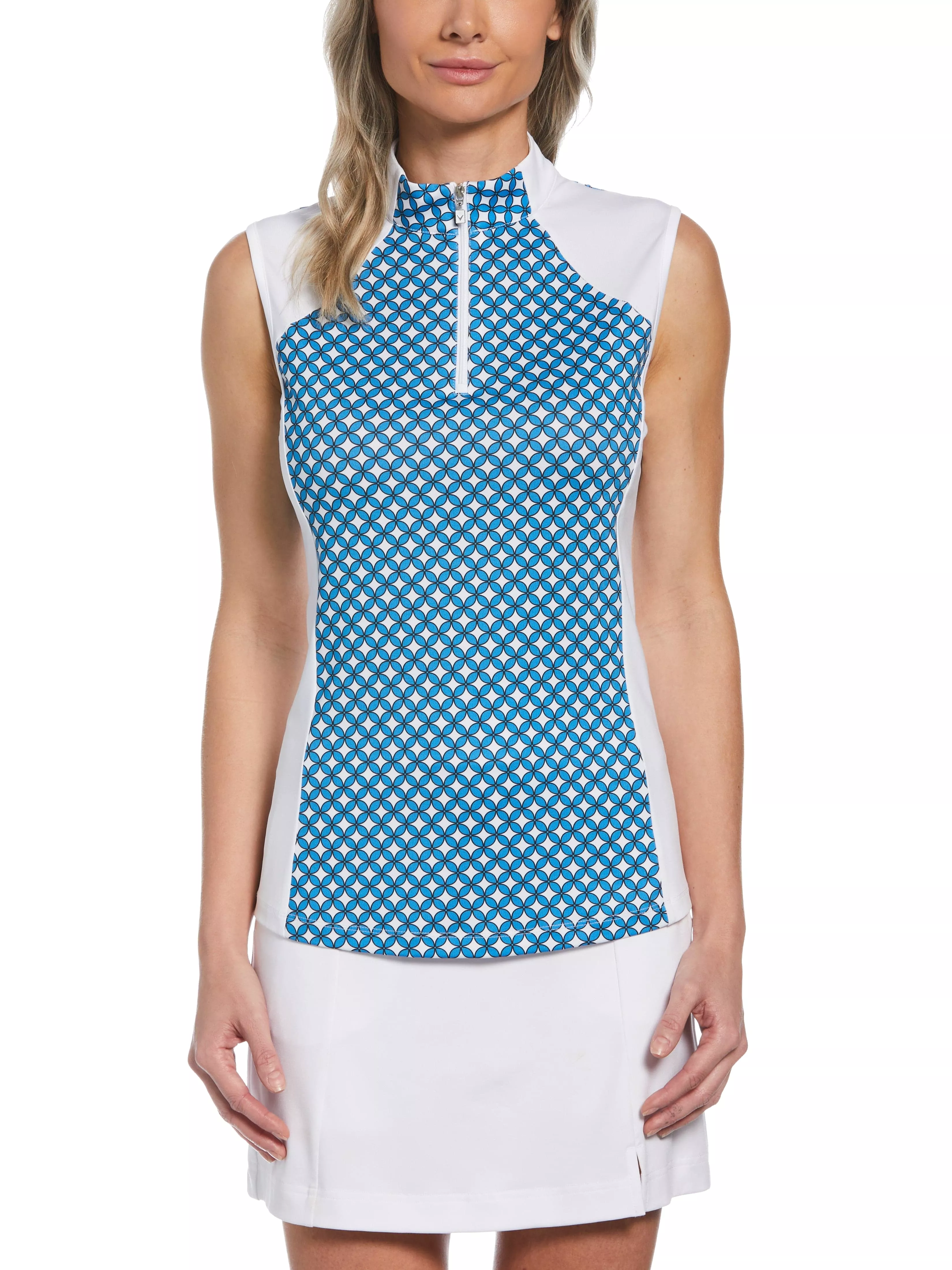 Womens Floral Geo Print Golf Polo