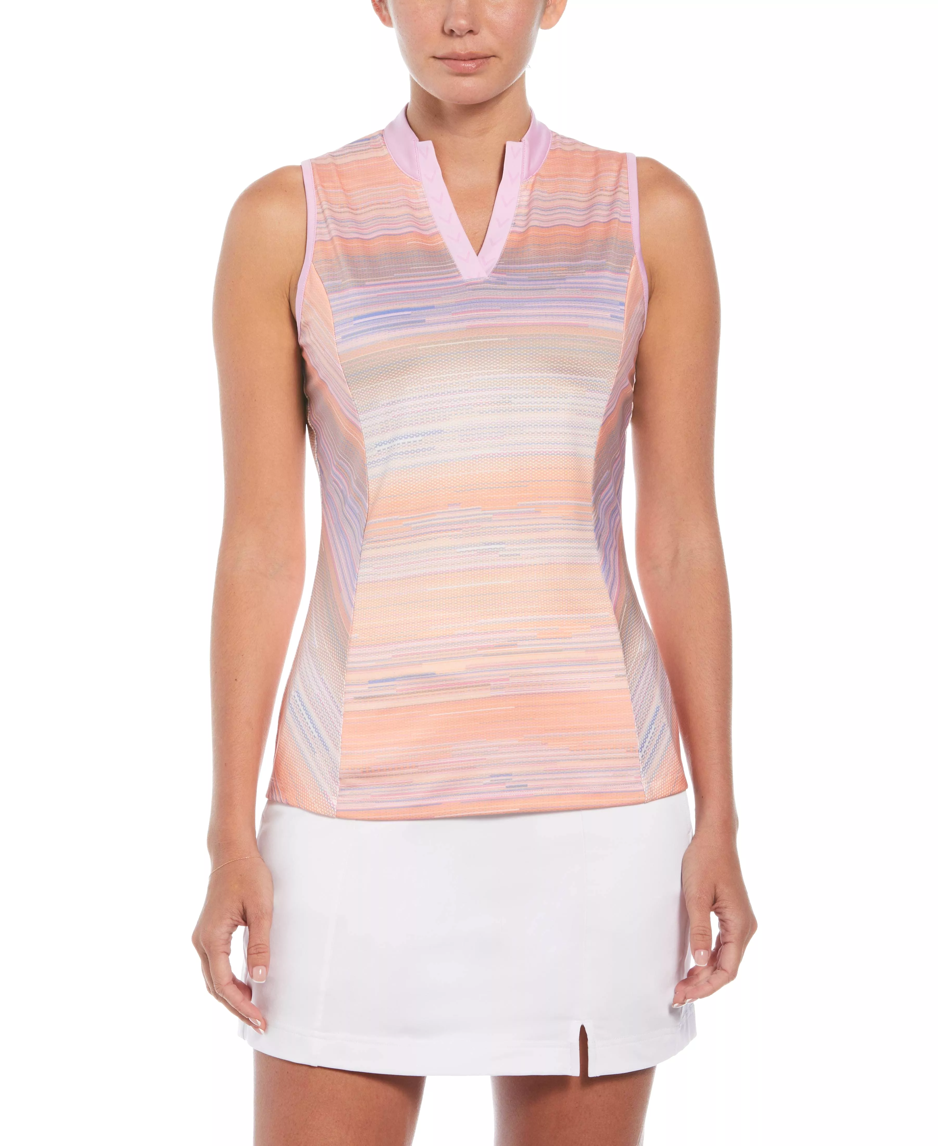 Womens Striped Print Golf Polo with Chevron Placket