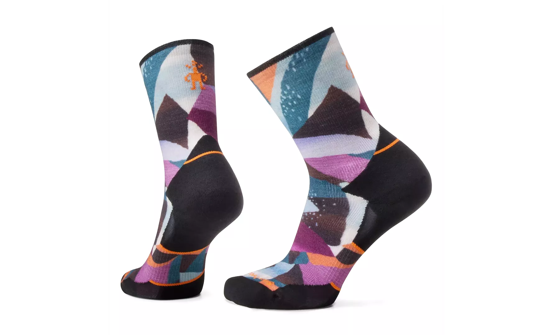 Women's Trail Run Targeted Cushion Mosaic Pieces Print Crew Socks - Black