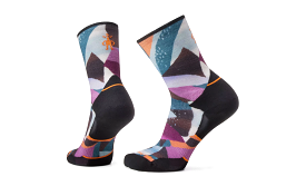 Women's Trail Run Targeted Cushion Mosaic Pieces Print Crew Socks - Black