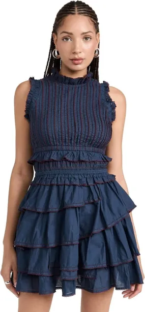 Women's Mable Cambric Sleevless Pleated Dress - Admiral/Blue Mini