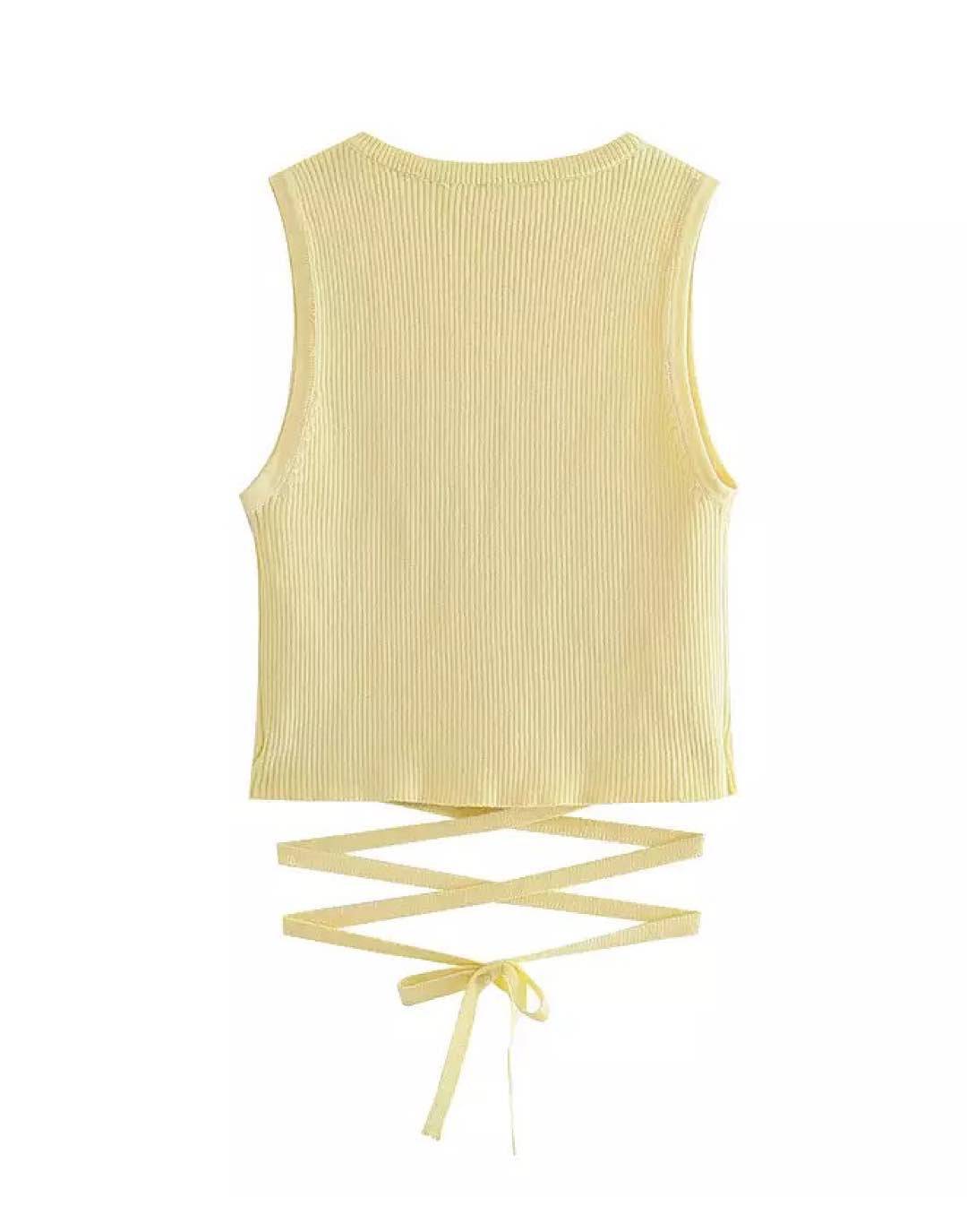 Yellow Rib Knit Cropped Top