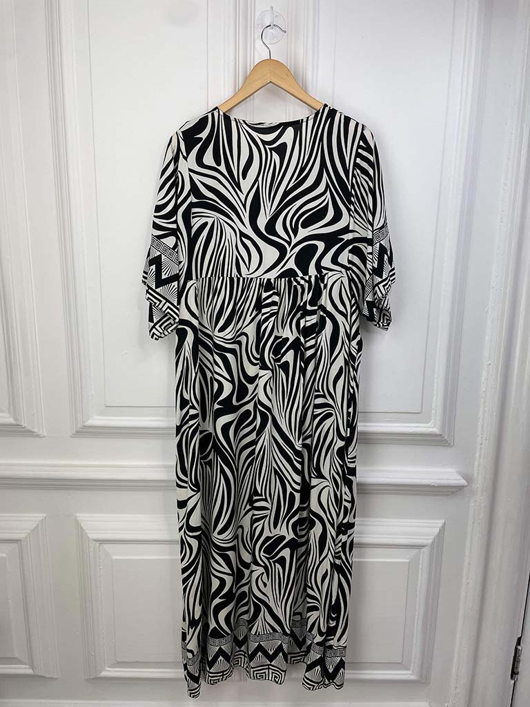 Zebra Print Smock Maxi Dress - Black