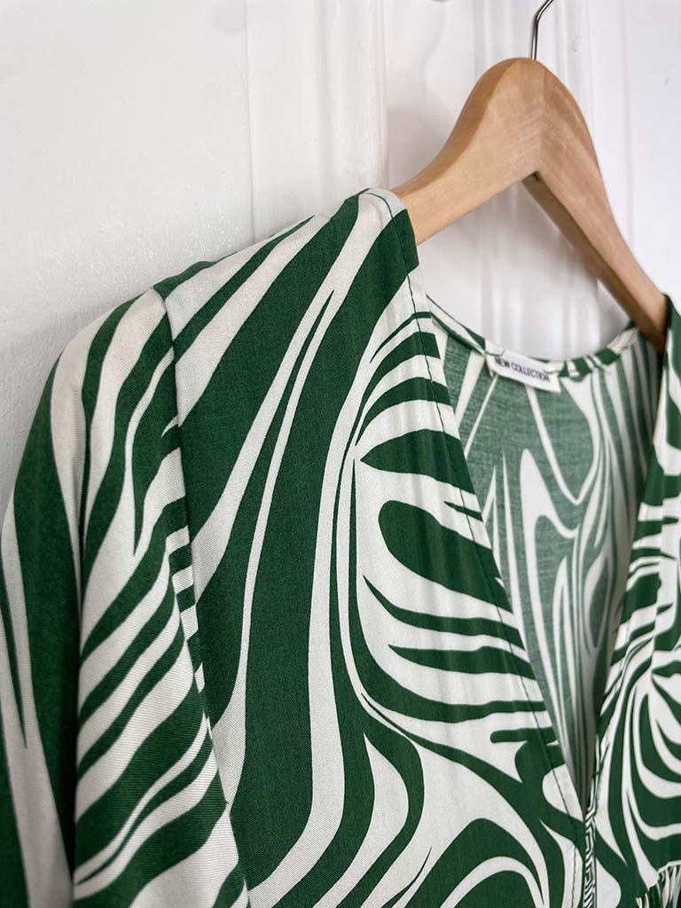 Zebra Print Smock Maxi Dress - Forest